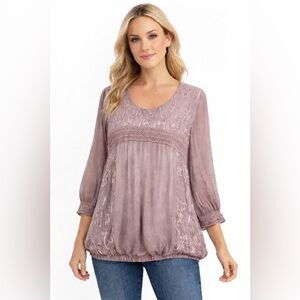 Romantic Castlecore Lavender Fairycore Blouse Embroidered Bubble Hem Silk Blend